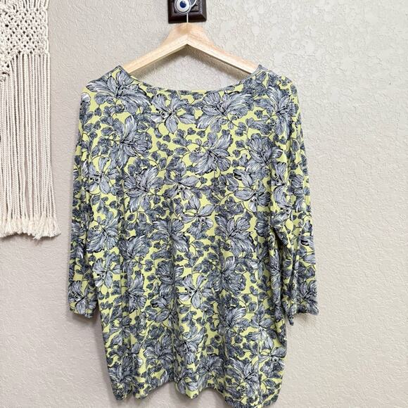 J. Jill wearable collection women sz L Green Graphic Blouse Relaxed l 3/4 sleeve - Picture 4 of 8